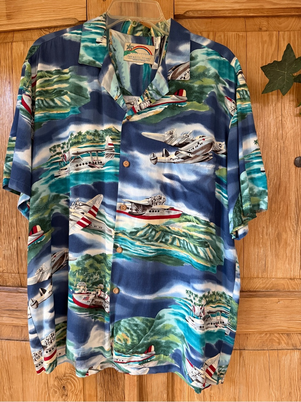 Vintage Rare Paradise Found Seaplane Hawaiian Camp Shirt L
